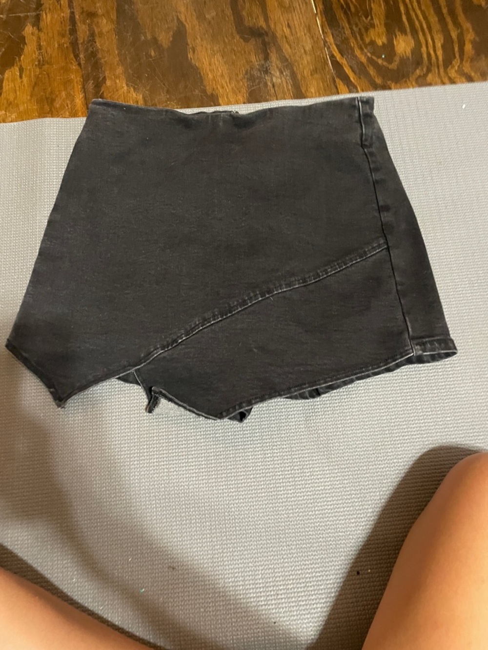 Black Asymmetrical Denim Mini Skirt